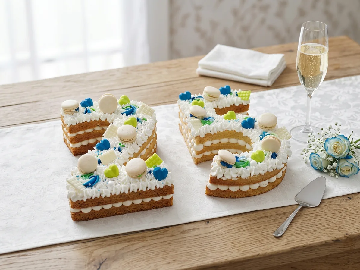 White and blue number 25 celebration cake with floral details and champagne